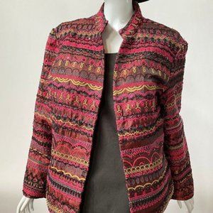 Chico's Beaded and Embellished Jacket  Sz Medium Pink, Black   Cotton /Polyester